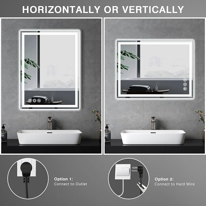 Memobarco 20" x28" LED Bathroom Mirror with Lights, Memory Vanity Mirror | Anti-Fog, 3 Color Modes, Dimmable, Front Lit, Memory Function, Tempered Glass, Lighted Bathroom Mirror for Wall