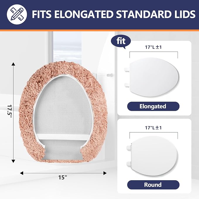 Soft Microfiber Toilet Seat Cover 17.5" x 15" Machine Washable | Solid Toilet Lid Cover Adjustable Rubber Backing Fits Most 16 -17.5" L x 14-16" W Round Oblong and Elongated Toilet Seat