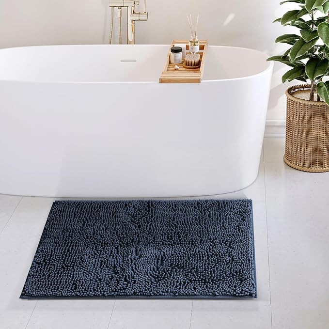 Hearth & Harbor Bathroom Rugs, Chenille Bath Mat - Machine Washable Bath Mats for Bathroom Non-Slip Backing Rubber, Quick Dry Bathroom Mat
