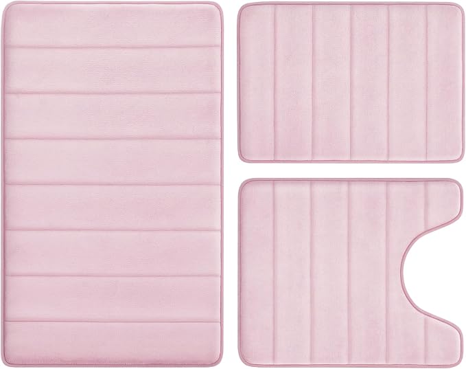 BYSURE Pink Memory Foam Bathroom Rug Set 17"x24"+20"x32"+U20 x24 | Non Slip Extra Soft Absorbent Machine Washable Toilet Bath Toilet Mat for Shower, Tub