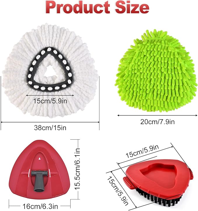 6PCS Mop Heads Replacements for OCedar, 1PCS Scrub Brush and 1PCS Spin Mop Base Compatible with Ocedar EasyWring 1 Tank System, Dry and Wet for Cleaning All Hard-surfaced Floors