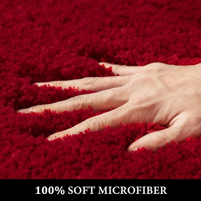 MIULEE Red Soft Bathroom Rugs Set 2 Piece Soft Bath Mats 20x30 Inch | Soft Absorbent Microfiber Bath Rugs, Non Slip, Quick Dry, Fluffy Bath Rugs for Bathroom Floor Tub Showers, Machine Washable