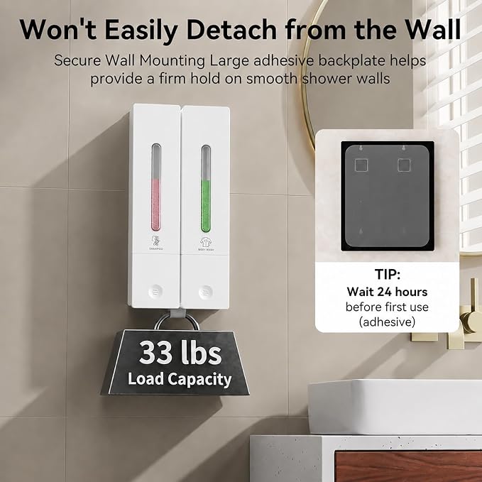 Shampoo and Conditioner Dispenser - Wall-Mounted 3-Chamber Shower Soap Dispenser, No-Drill, 1200ML Capacity, for Bathroom & Hotel