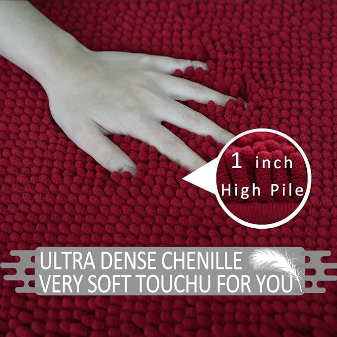 Bathroom Rugs Sets 2 Piece,Super Absorbent Soft,Thick,Machine Washable Chenille Bath Mat,Non Slip Toilet Floor Rug,Bath Mats for Bathroom,16x24 Plus 20x32 Shape,Burgundy