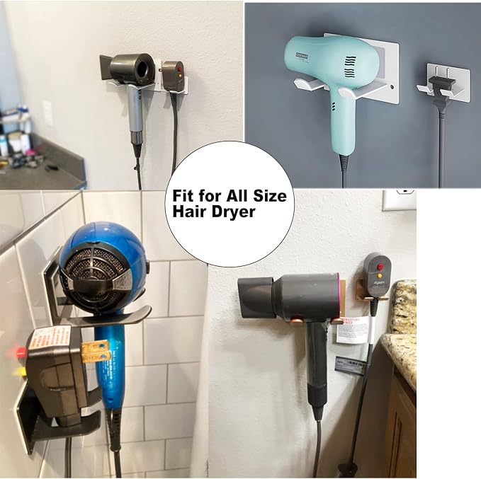 XIGOO Self Adhesive Hair Dryer Holder Wall Mounted | Stick on Wall Bathroom Hair Blow Dryer Rack, Organizer Compatible with Supersonic Hair Dryers, Gold