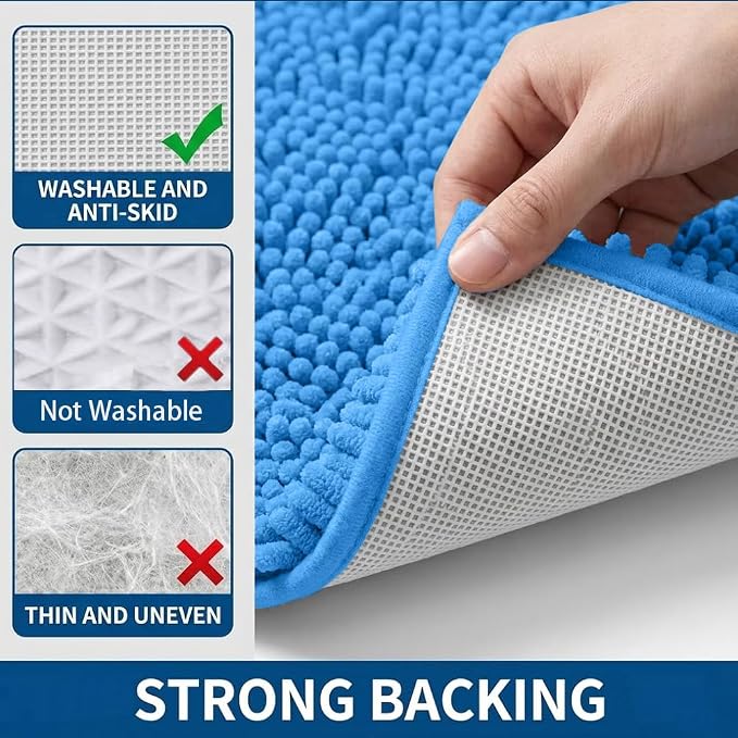 Bathroom Rugs Sets 2 Piece,Super Absorbent Chenille Bath Mats and U-Shaped Toilet Rug,Strong PVC Non Slip Backing,Microfiber Washable Dry Quickly Bath Mats for Bathroom(20"x32"+20"x20"U, Calm Blue)