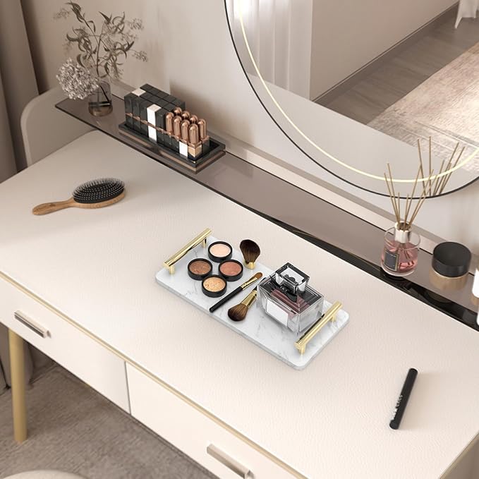 XZHXFX Guest Towel Holder Tray for Bathroom,Marble Slab with Handles -Napkin Holder for Kitchen - Bathroom Tray (Gold,Small)