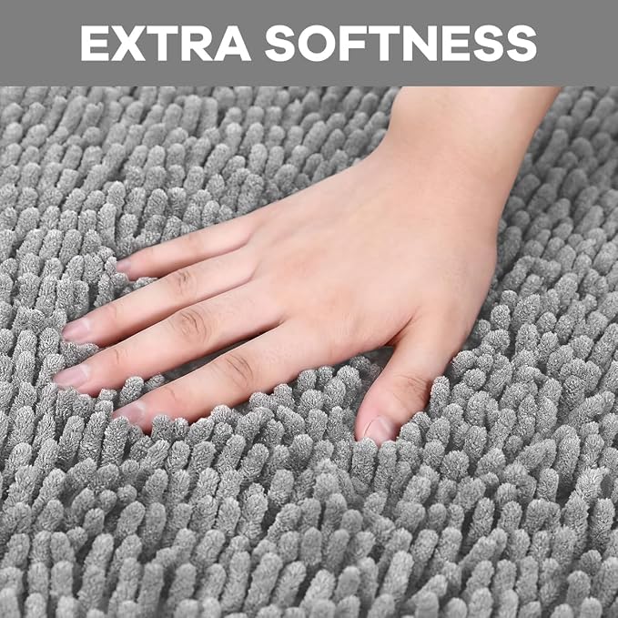 RUN HELIX Toilet Rugs U-Shaped 20x20 Extra Soft Chenille Bath Rugs, PVC Backing Quick Dry, Machine Washable Contour Bathroom Rugs for Toilet Contoured Bath Mats Home Decor Accessories Light Grey