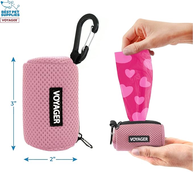 Best Pet Supplies Dog Poop Bag Holder Leash Attachment with Reusable Dispenser for Travel, Walking, Park, and Outdoor Use, Durable with Clip-On - Pink, Pack of 2, Mesh Dispenser w/30 Bags