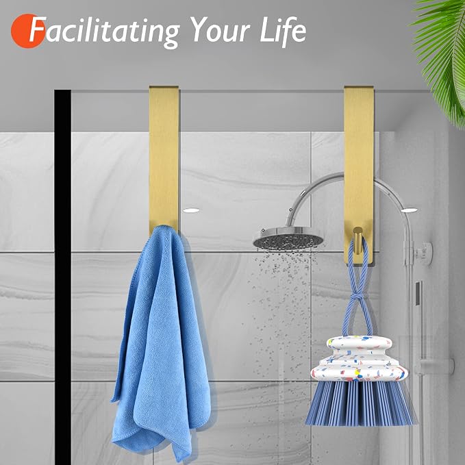 Kontoyo Shower Door Hooks(7.5 Inch),Extended Over Door Hooks for Bathroom Frameless Glass Shower Door,Stainless Steel Towel Hooks,Heavy Duty Rack Hooks for Robe,Towel-3 Pack-Gold