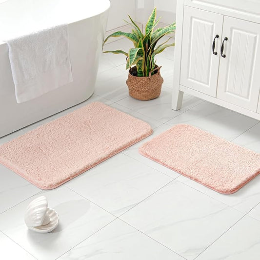 MIULEE Blush Bathroom Rugs Set 2 Piece Soft Bath Mats 16x24+20x30 Inch | Soft Absorbent Microfiber Bath Rugs, Non Slip, Quick Dry, Fluffy Bath Rugs for Bathroom Floor Tub Showers, Machine Washable