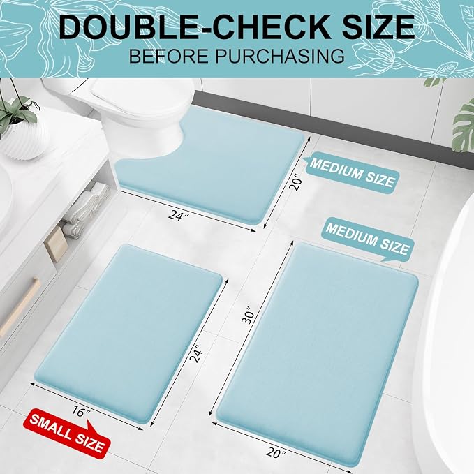 Smiry Memory Foam Bath Mat 36x24, Extra Soft and Absorbent Bathroom Rugs | Sky Blue, Quick Dry Machine Washable Non-Slip Bath Mat for Bathroom Floor, Shower and Tub