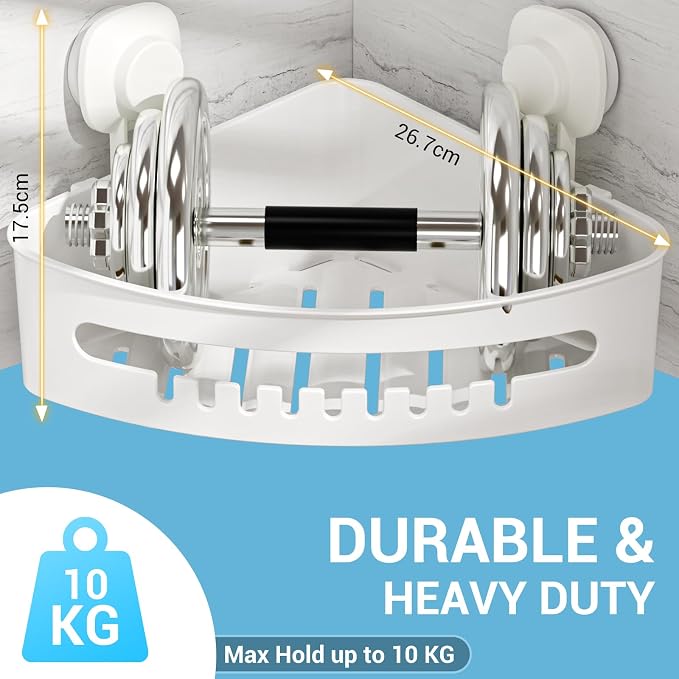 LUXEAR Corner Shower Caddy Suction Cup No-Drilling Removable Shower Caddy Basket Powerful Suction Bathroom Shower Shelf Waterproof & Rustproof Organizer for Bathroom Storage - White