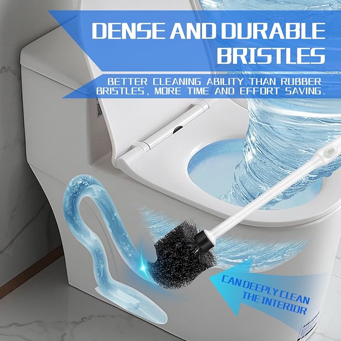 Toilet Brush and Holder Set, 2 Pack Long Handle Non-Slip Grip Toilet Bowl Brush, Hard Toilet Brush, Deep Cleaning for Bathroom, Easy to Assemble White