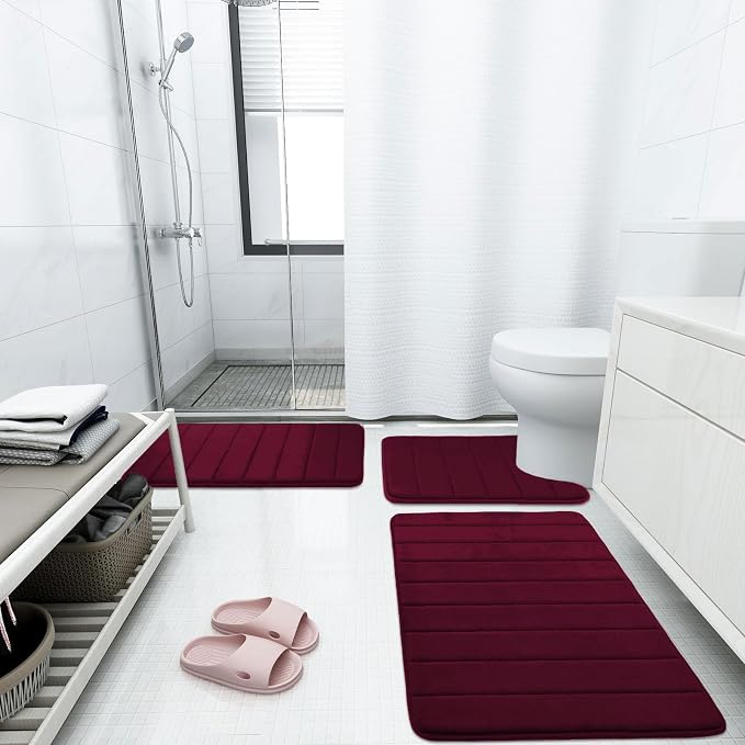 Buganda Memory Foam Bath Mat 47 x 20, Ultra Soft Absorbent Bathroom Rugs | Burgundy, Machine Washable Quick Dry Bath Mats for Bathroom Floor, Shower and Tub, Home Decor Accessories