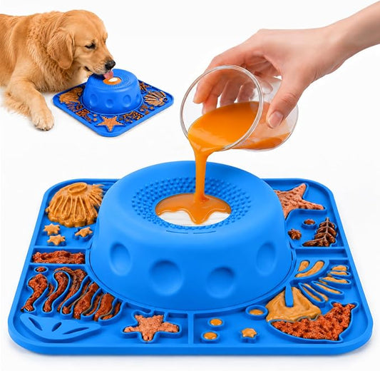 2-in-1 Slow Feeder Dog Bowl with Rolling Ball, Large Silicone Dog Lick Bowl | 16.9 Oz Puzzle Feeder Pet Bowl with Licking Pad for Liquid & Thick Treat, for Large Medium Dogs Enrichment & Anxiety Relief