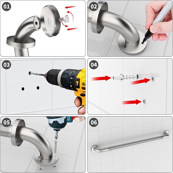 36 Inch Brushed Nickel Grab Bars for Shower with Anti-Slip Knurled Grip,YuanDe Stainless Steel Bathroom Grab Bars, Shower Handrail Support, Handicap Elderly Balance Assist Handles