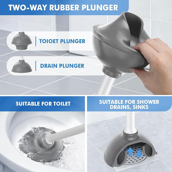 LOVLOY Toilet Plunger and Brush, Bowl Brush and Heavy Duty Toilet Plunger Set with Ventilated Holder, 2-in-1 Toilet Brush and Plunger Combo for Bathroom Cleaning (2, White)