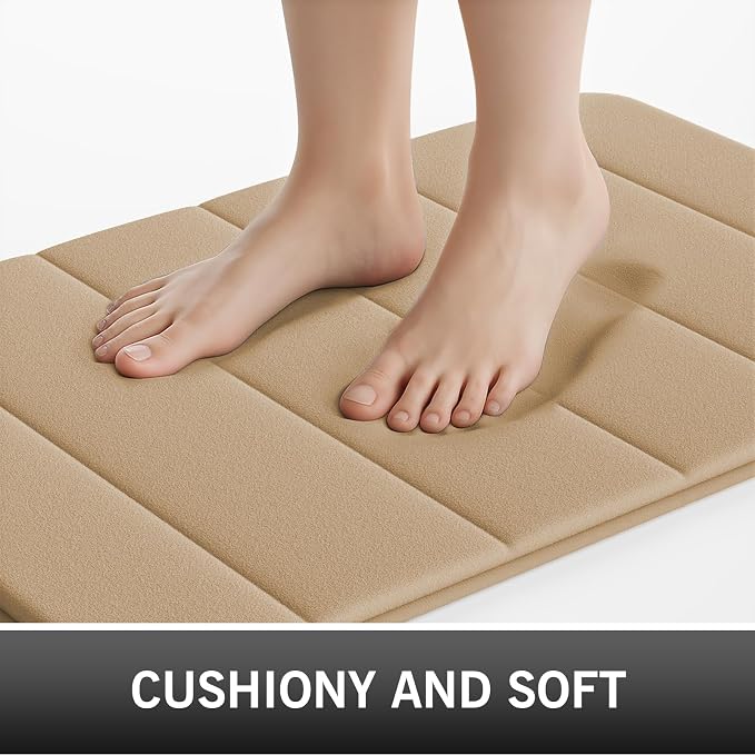 Beige Bathroom Rugs Set 2 Piece Memory Foam Bath Non-Slip Bath Mat,Washable Room Mats,Absorbent Shaggy Rugs Super Soft Kitchen Mats, Batroom Carpets for Bathroom,Tub,Shower Home Decor