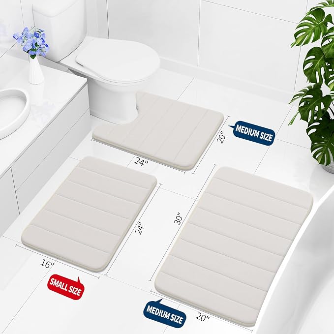 Buganda Memory Foam Bath Mat 31.5 x 20, Ultra Soft Absorbent Bathroom Rugs | Cream, Machine Washable Quick Dry Bath Mats for Bathroom Floor, Shower and Tub, Home Decor Accessories