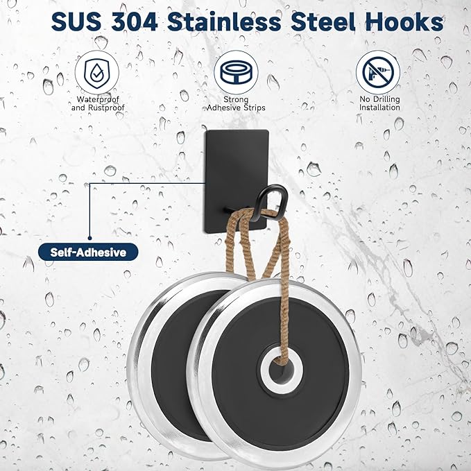 Self Adhesive Hooks Heavy Duty, Large Stainless Steel Towel Hooks, No Drill Sticky Hooks, Long Stick on Shower Wall Hooks for Hanging Hat Coat Key Headphone (Sliver(4Pcs))