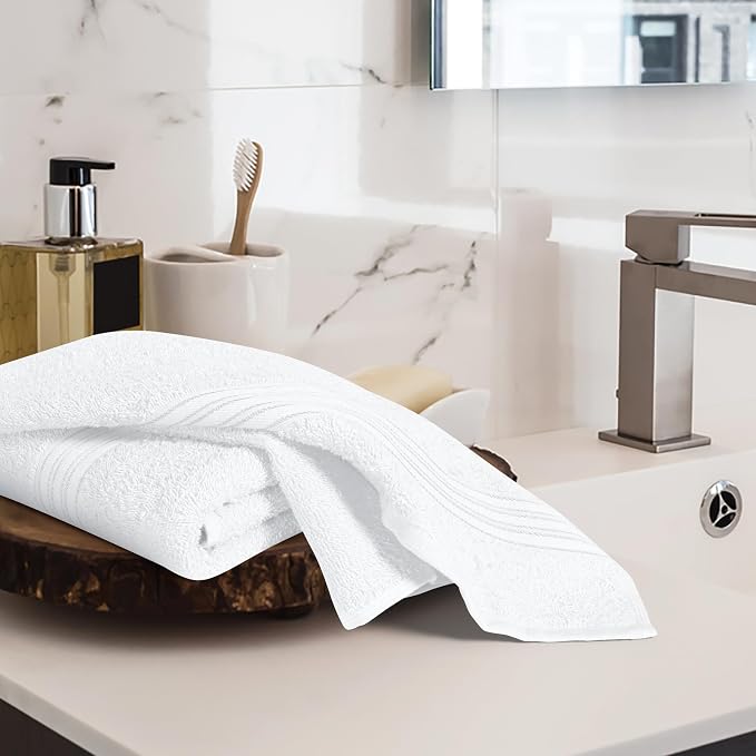 BOUTIQUO Ultra Soft Cotton 6 -Piece Hand Towel Set 16x24 Inch, Ideal for use in Bathroom, Kitchen, Gym, Spa & General Cleaning, Compact & Lightweight Multi Purpose Hand Towels - White