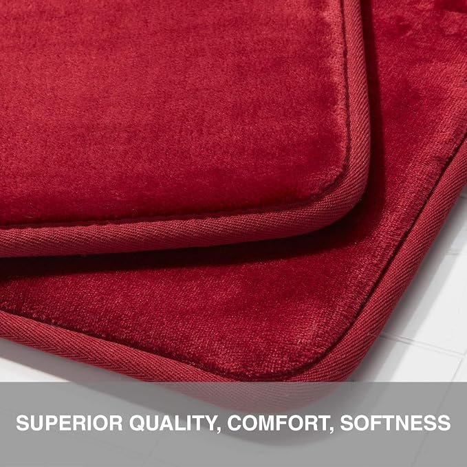 Memory Foam Bath Mat Non Slip Absorbent Super Cozy Velvet Bathroom Rug Carpet (60 inches X 17 inches, Red)