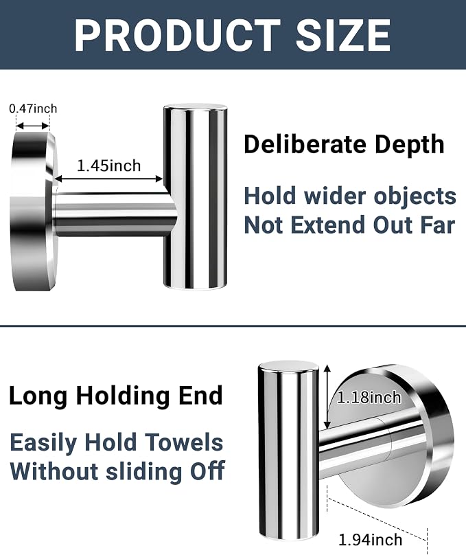 RARXTR Chrome Bathroom Towel Hook, Coat Robe Clothes Hook for Kitchen Garage Wall Mounted 4 Pack, 304 Stainless Steel, Heavy Duty Door Hanger, Cabinet Closet Wall Hook for Hotel Pool (Polished Chrome)