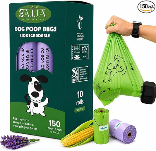 100% Certified Home Compostable Dog Poop Bags - Part Of Every Purchase will Go To Charity - ASTM D6400 & EN 13432 Compliant - 150 x Plant Based Compostable Poop Bags