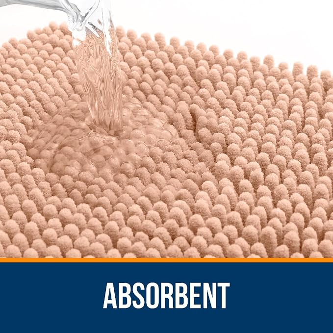 OLANLY Bathroom Rugs 34x21, Extra Soft Absorbent Chenille Bath Rugs | Peach, Quick-Drying Rubber Backing, Machine Washable Bath Mat for Bathroom Floor, Tub and Shower, Home Decor Accessories