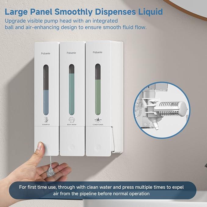 Shampoo and Conditioner Dispenser - Shower Soap Dispenser Wall Mounted No Drill - Shampoo Conditioner Body Wash Dispenser 3 Chamber - Easy Install for Bathroom Hotel White 1200ml