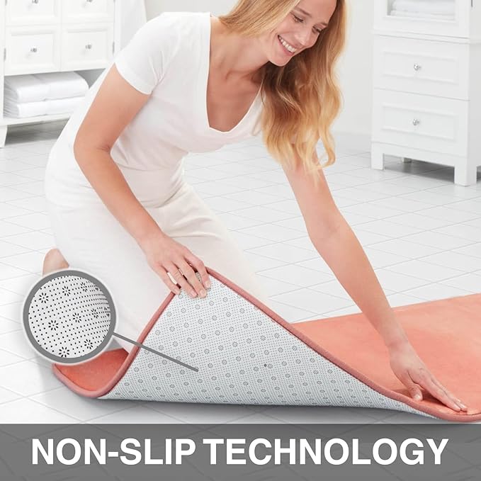 Memory Foam Bath Mat Non Slip Absorbent Super Cozy Velvet Bathroom Rug Carpet (60 inches X 17 inches, Peach)