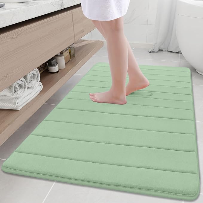 Buganda Memory Foam Bath Mat 47 x 32, Ultra Soft Absorbent Bathroom Rugs | Sage Green, Machine Washable Quick Dry Bath Mats for Bathroom Floor, Shower and Tub, Home Decor Accessories