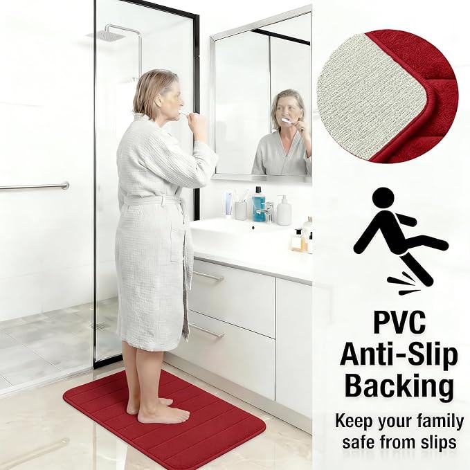Memory Foam Bath Mat Set 3 Piece，Super Soft Absorbent Bathroom Rug Non Slip, Quick Dry,Machine Wash, Perfect Plush Bathroom Rugs,Home Decor Accessories,Burgundy