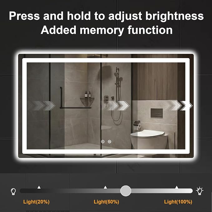 LED Bathroom Mirror with Lights, 30 x 50 Lighted Vanity Wall Mirror | Backlit and Frontlit, Anti-Fog, Dimmable 3 Colors, Shatter-Proof Tempered Glass, Memory Function, Plug-in/Hardwired