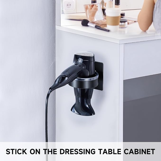 Hair Dryer Holder Wall Mounted, Blow Dryer Holder, Hair Tool Organizer for Hair Dryer Storage Hanger, Adhesive Hairdryer Holder for Bathroom Barber Shop (Black)