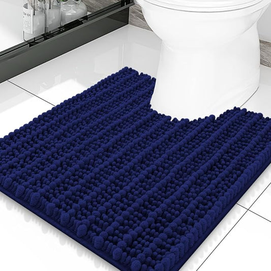 Smiry Bathroom Toilet Rugs U Shaped 20X20, Chenille Bath mats for Toilet | Navy Blue Extra Soft Absorbent Non Slip Rubber Backing Contour Bath Rugs for Toilet, Machine Washable Contoured Bath Mats