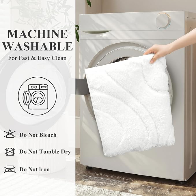 HEBE Bathroom Rugs Sets 5 Piece, Non Slip Washable Absorbent Bath Mat Set | Super Soft Plush Microfiber Bathroom Mats with Runner Set, Solid Bathmat with U-Shaped Toilet Rug Cover Set for Tub, Shower