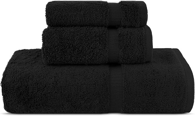 Chakir Turkish Linens 100% Cotton Personalized 3-Piece Set, Black | Personalized 100% cotton 3-pc set, OEKO-TEX certified: bath 27x54, hand 16x30, wash 13x13