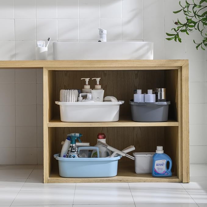 ALINK Plastic Cleaning Storage Caddy with Handle, Large Shower Caddy Basket Organizer for Dorm, Bathroom, Tool, Garden, Kitchen, Cleaning Supplies - Clear