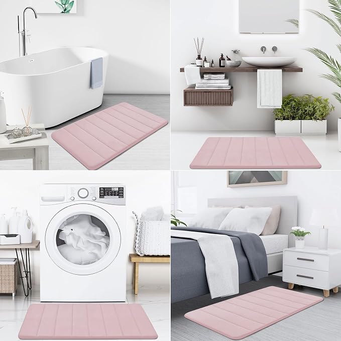 Buganda Memory Foam Bath Mat 70 x 24, Ultra Soft Absorbent Bathroom Rugs | Peach, Machine Washable Quick Dry Bath Mats for Bathroom Floor, Shower and Tub, Home Decor Accessories