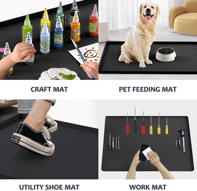 Heavy Duty Silicone Under Sink Mats for Kitchen Waterproof 40" x 19", Extra Thick Under Sink Rubber Mat Drip Tray, Raised Edge Under Sink Liner,Prevent Drips, Leaks, Spills,Black