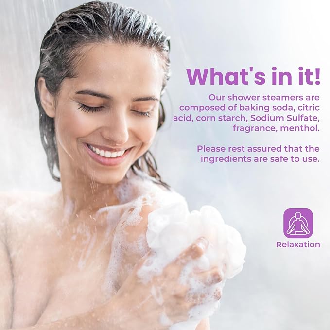 CalmNFiz Shower Steamers Aromatherapy Self Care Gifts 8 Pack Set, Purple | Birthday Gifts for Women, Mom, Wife, Friend, Teacher, Shower Bombs Essential Oil Tablets 8 Fragrances, Self-Care Relaxation