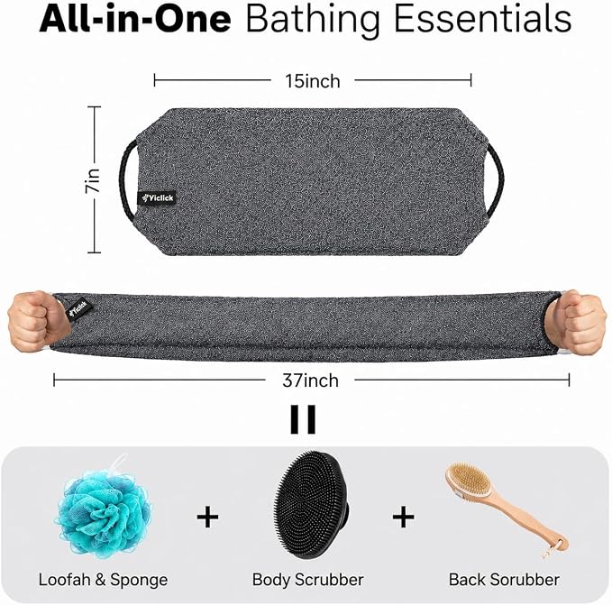 Exfoliating Washcloth Towel with Handle, Back Scrubber for Shower, Exfoliating Body Scrubber Exfoliator, Japanese Wash Cloth for Body Scrub, Bath Sponge Loofah Luffa Washer Exfoliator