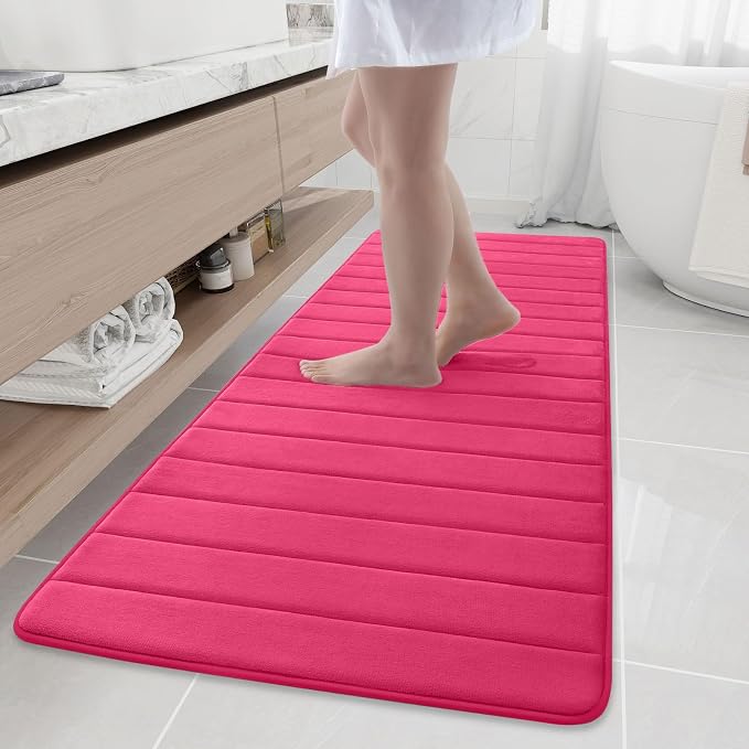 Buganda Memory Foam Bath Mat 70 x 24, Ultra Soft Absorbent Bathroom Rugs | Deep Pink, Machine Washable Quick Dry Bath Mats for Bathroom Floor, Shower and Tub, Home Decor Accessories