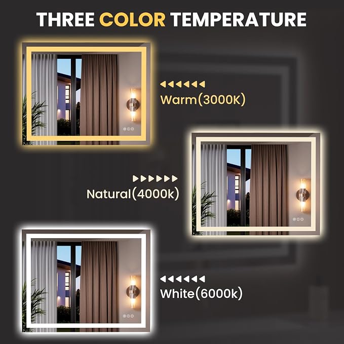 LOAAO 39.4"x31.5" LED Bathroom Mirror with Lights, UL Listed | Anti-Fog, Dimmable, 3 Color Temperature, Backlit + Front Lit, Memory Function, Tempered Glass