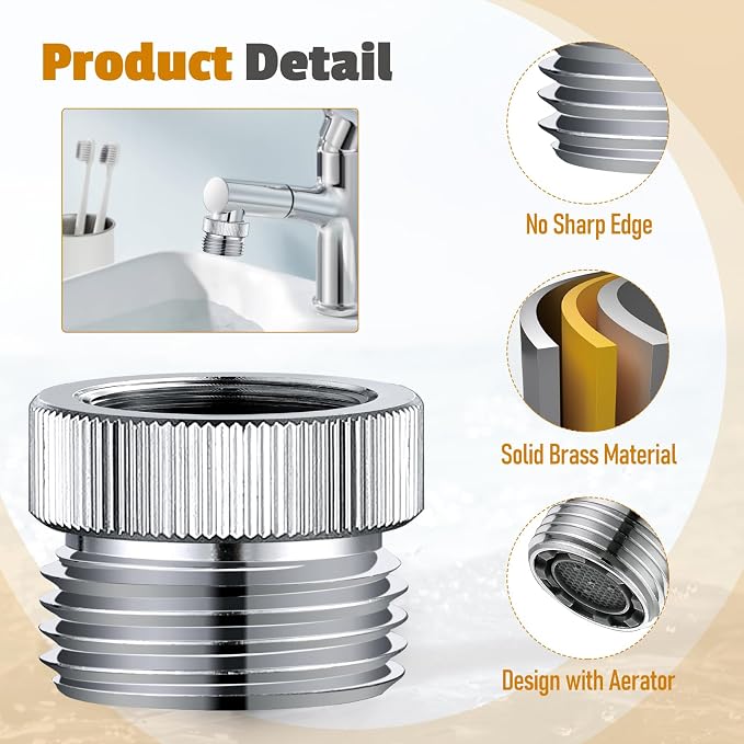 Faucet Adapter with Aerator Faucet to Hose Adapter, Faucet Adapter to Garden Hose Attachment for Sink Faucet to Garden Hose Adapter 3/4" GHT Thread Chrome