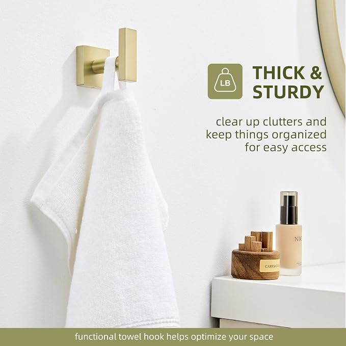 Angle Simple Towel Hook Brushed Gold, SUS304 Stainless Steel Robe Coat Hook for Bathroom, Hand Towel Holder Wall Mount