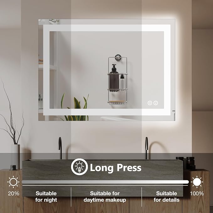 DUMOS 36.1"x48.1" LED Bathroom Mirror, Bathroom Vanity Mirror | Smart Anti-Fog, Front Light and Backlit, 3 Color Temperatures, Dimmable, Memory Function