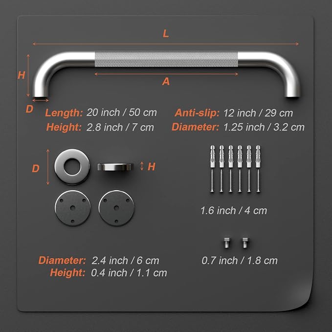 Satin Brushed Nickel Shower Grab Bars 20 Inch w/Anti-Slip knurled Grip, iMomwee Stainless Steel Wall Mount Bathroom Safety Balance Handrail, Handicap Elderly Senior Assist Textured Grab Bar Handle